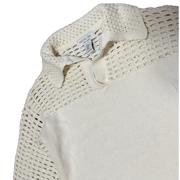 Rachel Zoe Cream Open Knit Collared Sweater XS Cotton Knit Pullover Top Cropped - Picture 2 of 4